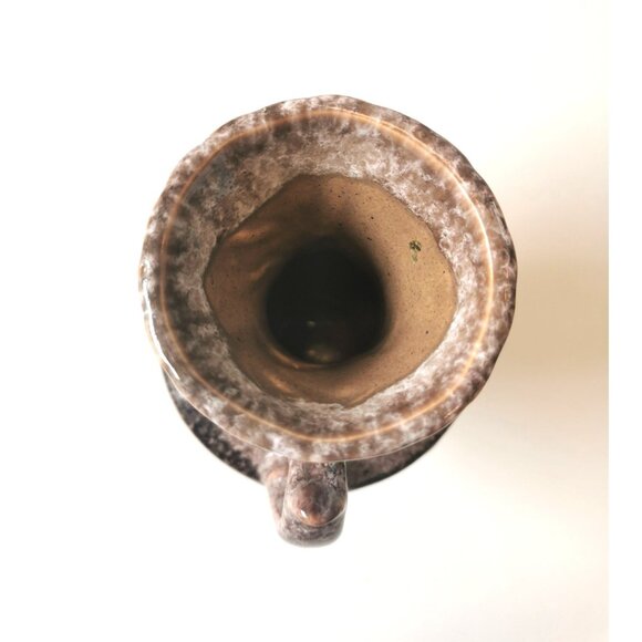 12.5" Vintage MCM Double Handle Urn Vase Brown White Drip Glaze Pottery 1960s - Picture 3 of 9